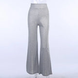 Sliver Women Trousers 2022 Fall Party Wear Solid High Waist Full Length Wide Leg Glitter Shiny Flare