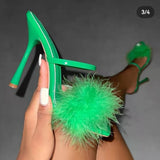 Zingj Large Size Slippers Female Summer New Feather Velvet One Word Square Head Fashion High With Cool
