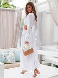 Ruffle Dress For Women 2023 Lace Female Long Sleeves Robe High Waist Beachwear Elegant Deep V Cover up Cut Out