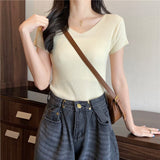 Summer Short Sleeve Korean Style Sweater V-Neck Knitted Pullover Women Sweaters Basic Thin Tops Pull Femme Jumper