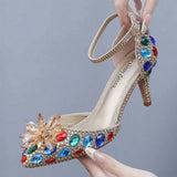 Cm Large-Size Sandals Fine Heel Head Crystal Glass High Heel Sandals Champagne Gold Banquet Dinner Women's