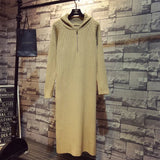 and winter fashion temperament new hooded long over-the-knee sweater dress women loose solid color knitted