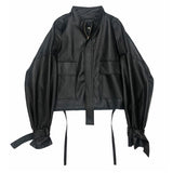 2021 New Autumn Women Faux Soft Pu Motorcycle Leather Jacket Casual Loose Black Faux Leather Punk Zipper
