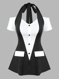 2 In 1 Tee Two Tone Faux Twinset Tops Twofer T-Shirts Colorblock Bicolor Corset Style Women