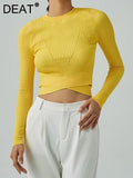 Fashion Women's Knitted Pullover Round Neck Slim Solid Color Hem Gross Cut Out Long Sleeve Sweater Autumn 2023 New