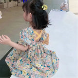 Summer New Fashion Baby Girl Dresses Princess Clothing Cute Party Cotton Flower Children Short Sleeve Sweet Floral
