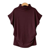 2021 Fashion Turtleneck Batwing Short Sleeve Cotton Shirt Female Casual Solid Blouse Oversized Tops Women