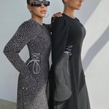 Zingj 2023 New Fashion Temperament Horn Sleeve Floral Dress Round Collar Waist Design Sense Long Skirt-Outfit