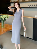 Zingj Lapel Zipper Strip Sleeveless Knitted Dress Female Summer Hong Kong Style Retro Style Skinny