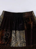 Patchwork Velvet Printed Midi Skirt- Outfit