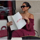 Burgundy Off Shoulder Fold Knit Midi Dress- Outfit