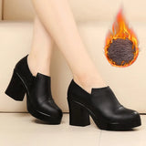 women's spring and autumn shoes thick high heels fashion women genuine leather shoes first layer of cowhide platform