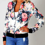Women Autumn Retro Floral Print Zipper Short Casual Jacket Long Sleeve Outwear Basic Jacket Bombe Famale