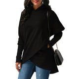 Casual Women Solid Hoodies Autumn Irregular Hoodies Vintage pockets Hooded Sweatshirts Pullover Overized