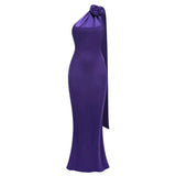 2024 New Sexy Dress Purple Temperament Three-Dimensional Flowers Waist Famous Hanging Neck Party High-End