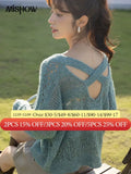 Fashion Sweater Women 2022 Autumn Korean Fashion Loose Solid Vneck Pullover Hollow Out Casual Knitted Tops