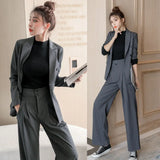And Autumn 2025 Dark Gray Small Suit Suit Female British Wind Wide Leg Pants Casual Fried Street Suit