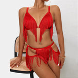 Red Tassel Bra and Panty Lingerie Set- Outfit