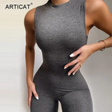 Mock Collar Sleeveless Skinny Jumpsuit Women 2020 Summer Casual Bodycon Rompers Ladies Streetwear Bodysuit
