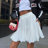Ruffles Solid Elastic Waist Mini Skirt- Outfit
