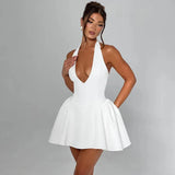 Deep V-Halter Backless A-line Mini Dress- Outfit