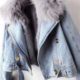Faux Fur Collar Lining Denim Jacket- Outfit