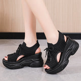 Net Face Wedge Sandals Summer Fish Mouth High Heel Casual Small Large Size Roman