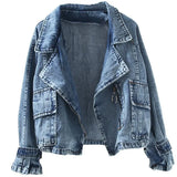 Zingj New Korean Version Loose Large Size BF Student Versatile Retro Motorcycle Denim Jacket Female Short Jacket-Outfit