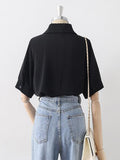 Design Double Turn Down Collar Women White Shirts Short Sleeve Summer Button Up OL Shirts Korean Casual Chiffon Female