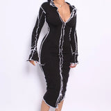 Women Autumn Winter Long Sleeve Color Block Patchwork Bodycon Package Hip Pencil Dress 2020 Female Clothing