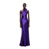 2024 New Sexy Dress Purple Temperament Three-Dimensional Flowers Waist Famous Hanging Neck Party High-End
