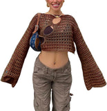 Zingj Summer New Spice Girl Fashion Sexy Irregular Broken Hole Hollow Knit Smock-Outfit