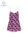 Fashion Vintage Print Spaghetti Strap Dress Sleeveless Off Shoulder Korean Sweet Streetwear Harajuku Sexy Slim Mini