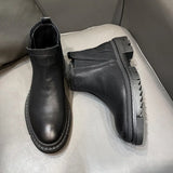 Zingj Boots Male Heighten Ankle Boots Platform Chelsea Boots High Top Men's Shoes Black And Velvet Leather Boots S52-Net Red