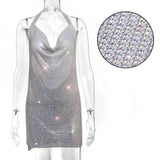 Backless y2k Metal Rhinestone Summer Dress women bodycon Night Club party mini ladies dresses vintage woman dress