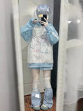 Casual Sweet Y2k Kawaii Hoodies Loose All Match Cute Contrast Color Women Coats Fashion Cartoon Print Zipper