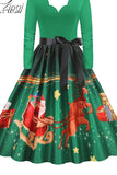 Women Christmas Party Dress Elegant Vinatge Long Sleeve Winter Sundress V Neck New Year Costume Clothing