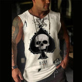 Summer O-Neck Tops Hipster Streetwear New Fashion Poker Skull Printed Men's Tank Tops Casual Loose Sleeveless Vest For