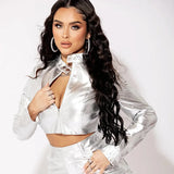 Zingj Women's Fall / Winter 2024 Fashion PU Metal Coleck Zip Coat Ladies Leather Jacket