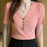 T-Shirt Women'S Short-Sleeved 2022 Summer New Korean Version Of The Slim Ice Silk Sweater Thin Bottoming All-Match