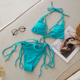 Three-Point Solid-Color Bikini 2025 New Split Swimsuit Female Strap Sexy