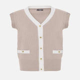Zingj Small Fragrant Wind Sleeveless V-Neck Knit Cardigan Female 2024 Summer European Goods Bump Color Gold Buckle Short Money Vest Vest-Outfit