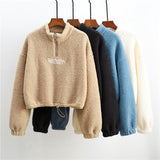 Women Solid Jacket Thick Short Hoodies Sweatshirt Kangaroo Long Sleeve Sweatshirt Warm Soft Full Coat Mulheres sweetshirts