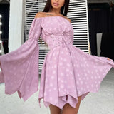 Slash Neck Flare Sleeve Irregular Hems Corset Short Dress Streetwear Girls High Waist A-line Tunics Evening Party