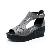 2021 New Hollow Genuine Leather Sandals Women Shoes Sandals Platform Wedges Summer Shoes Woman Fashion Casual