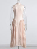 French Elegant Style Sleeveless Collar Dress 2025 New Splicing Folding Design Slimming Long