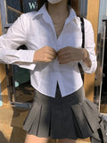 Basic Long Sleeve Button Blouse- Outfit