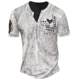 Summer Casual Short Sleeve T-shirt Men Vintage Button O-Neck Loose Pullover Tops Fashion Pattern Printed Tee Men