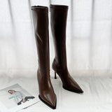 Zingj New Wind Pointed Head Show Thin But Knee Boots Women's Autumn Thin Heel High Leg Boots Back Zipper High Heel Thin