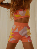 2022 Summer Y2K Knitted Print Shorts Suit Women Casual Tracksuit Sexy Strap Crop Top Shorts Two Piece Set Beach
